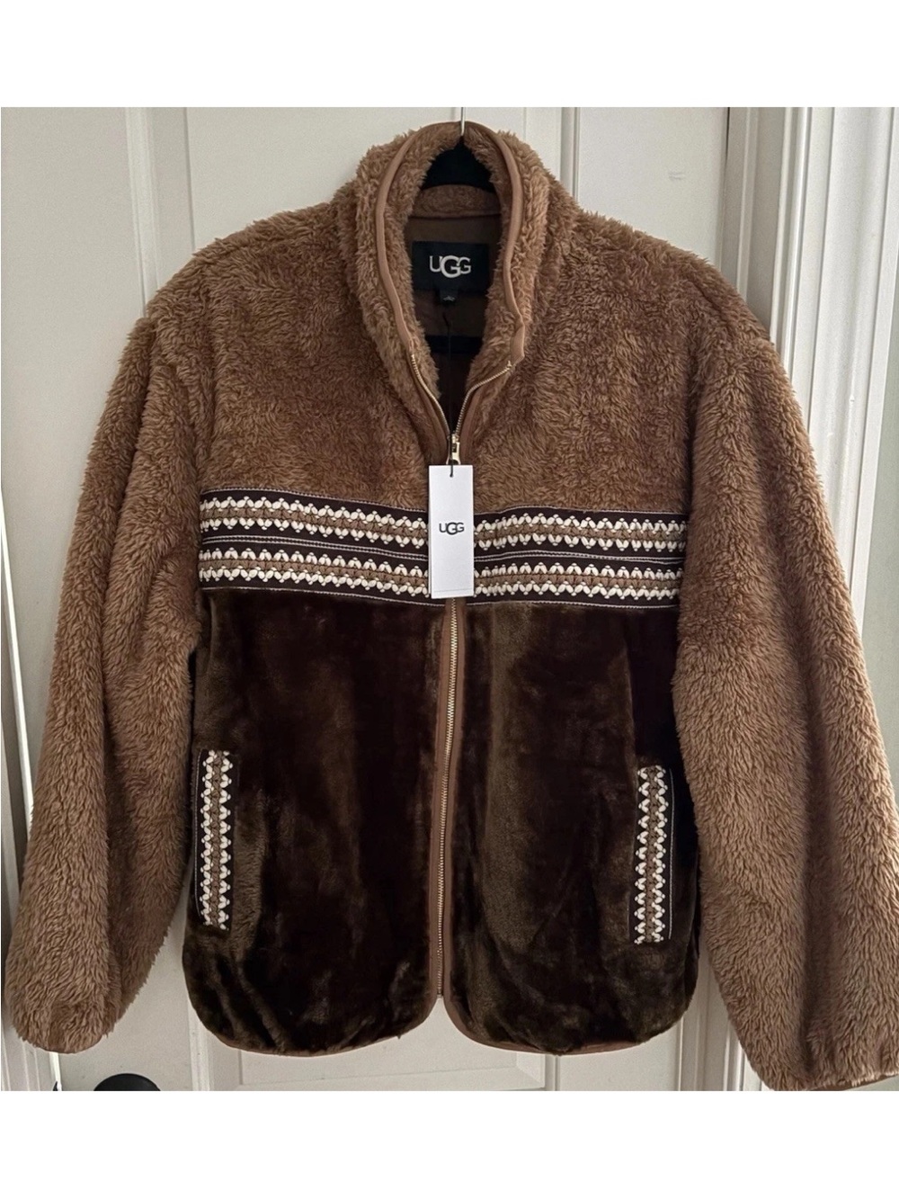 UGG Marlene Sherpa Heritage Braid Jacket LARGE
